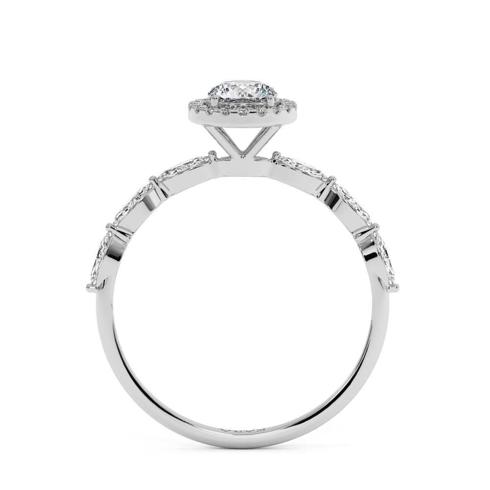 Engagement ring with central diamond of 0.30 ct and side Marquise diamonds of 0.21 ct and round diamonds of 0.05 ct