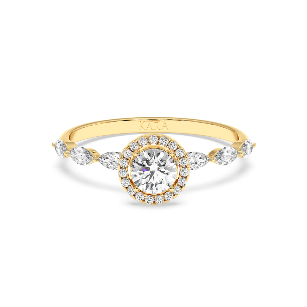 Engagement ring with central diamond of 0.30 ct and side Marquise diamonds of 0.21 ct and round diamonds of 0.05 ct