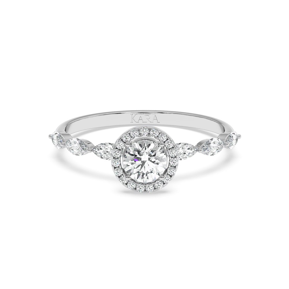 Engagement ring with central diamond of 0.30 ct and side Marquise diamonds of 0.21 ct and round diamonds of 0.05 ct