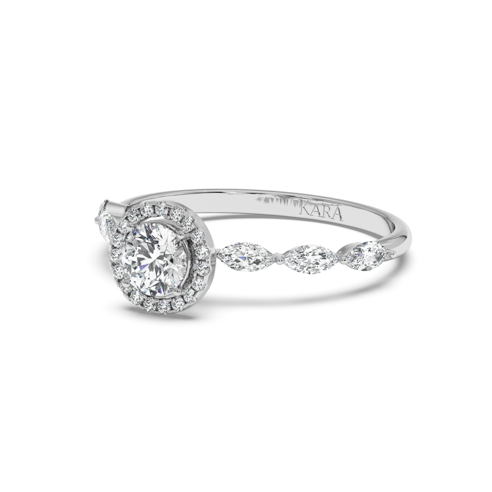 Engagement ring with central diamond of 0.30 ct and side Marquise diamonds of 0.21 ct and round diamonds of 0.05 ct