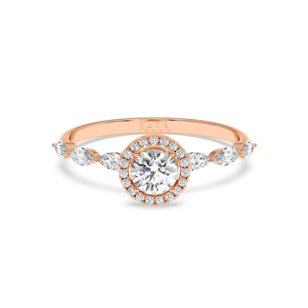 Engagement ring with central diamond of 0.30 ct and side Marquise diamonds of 0.21 ct and round diamonds of 0.05 ct