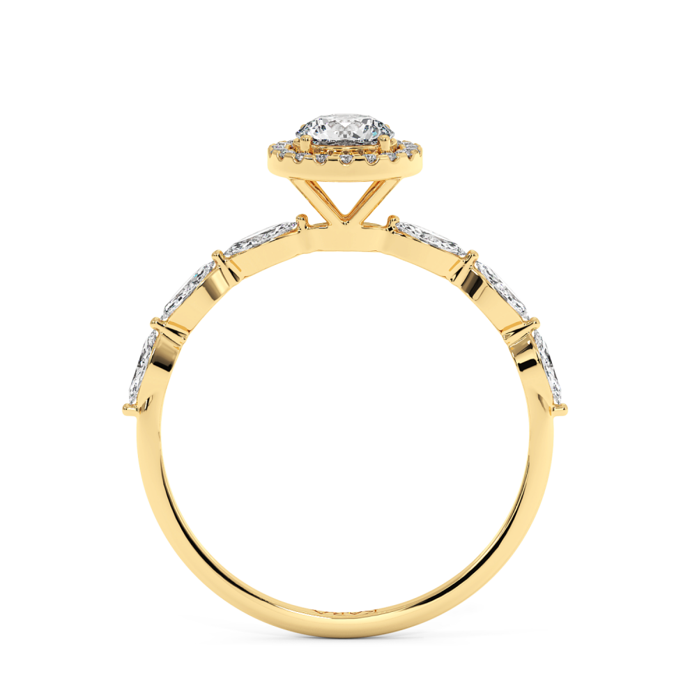 Engagement ring with central diamond of 0.30 ct and side Marquise diamonds of 0.21 ct and round diamonds of 0.05 ct