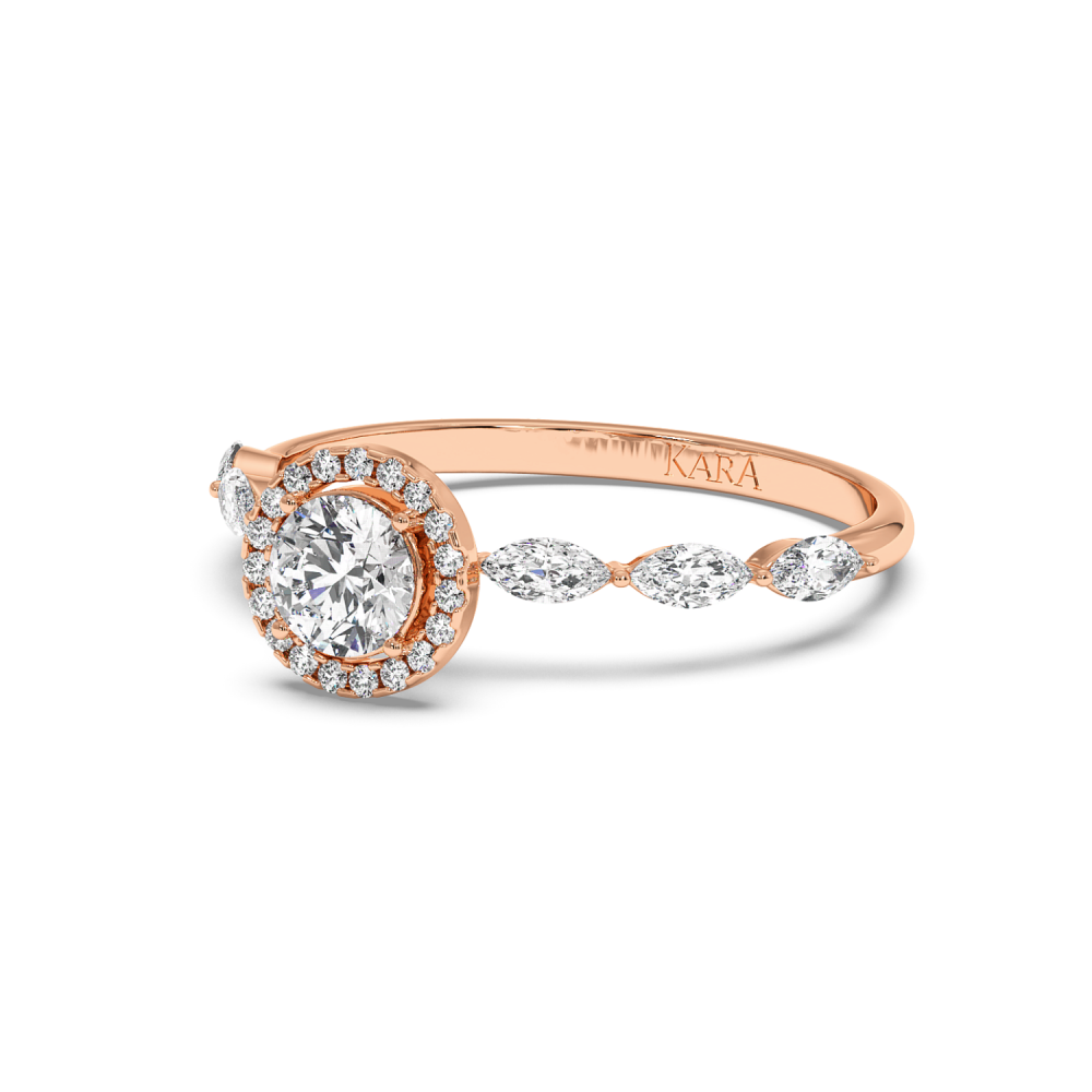 Engagement ring with central diamond of 0.30 ct and side Marquise diamonds of 0.21 ct and round diamonds of 0.05 ct