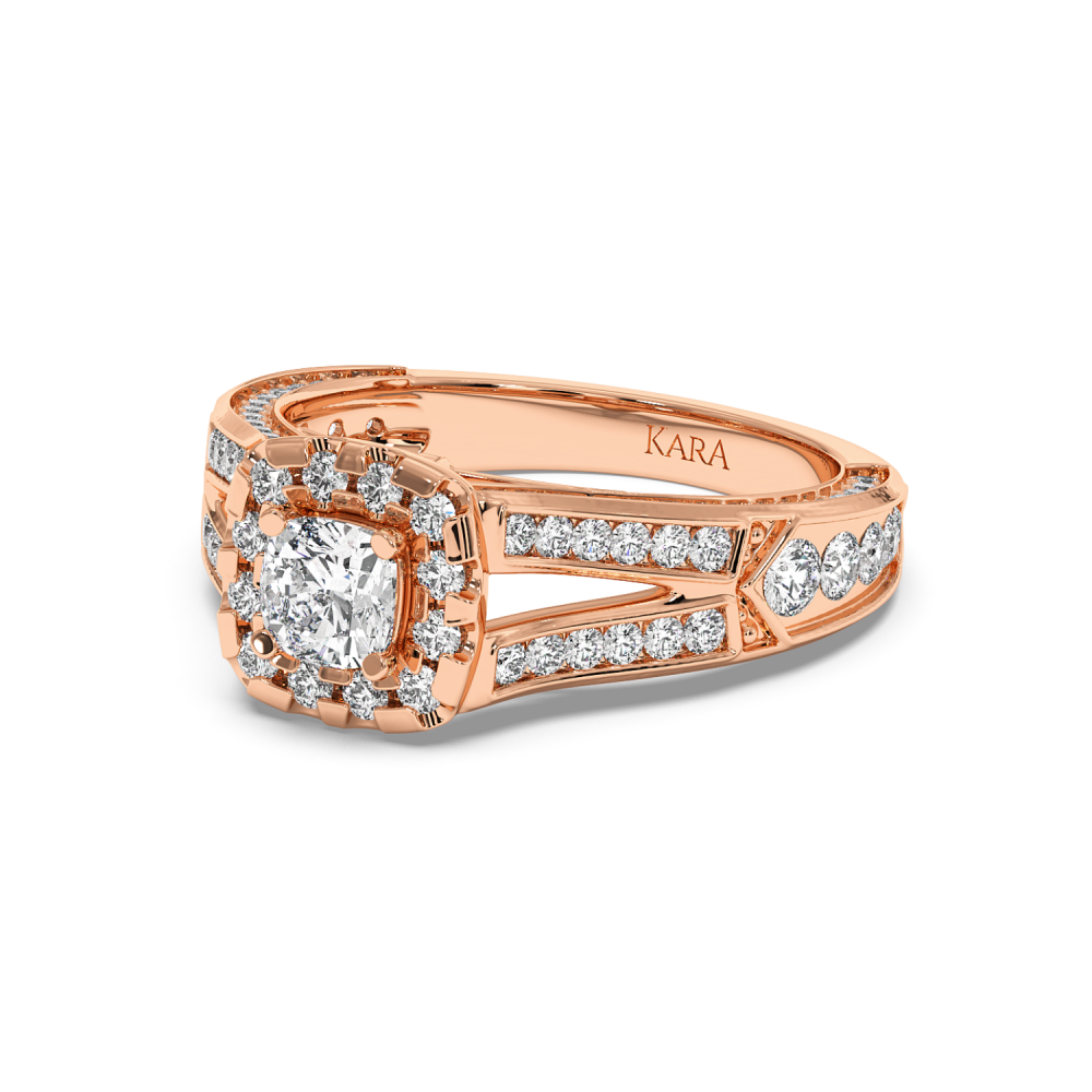 Engagement ring with 0.54 ct Cushion center diamond and 1.17 ct side diamonds