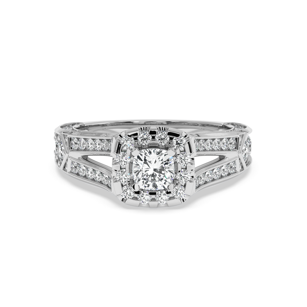 Engagement ring with 0.54 ct Cushion center diamond and 1.17 ct side diamonds