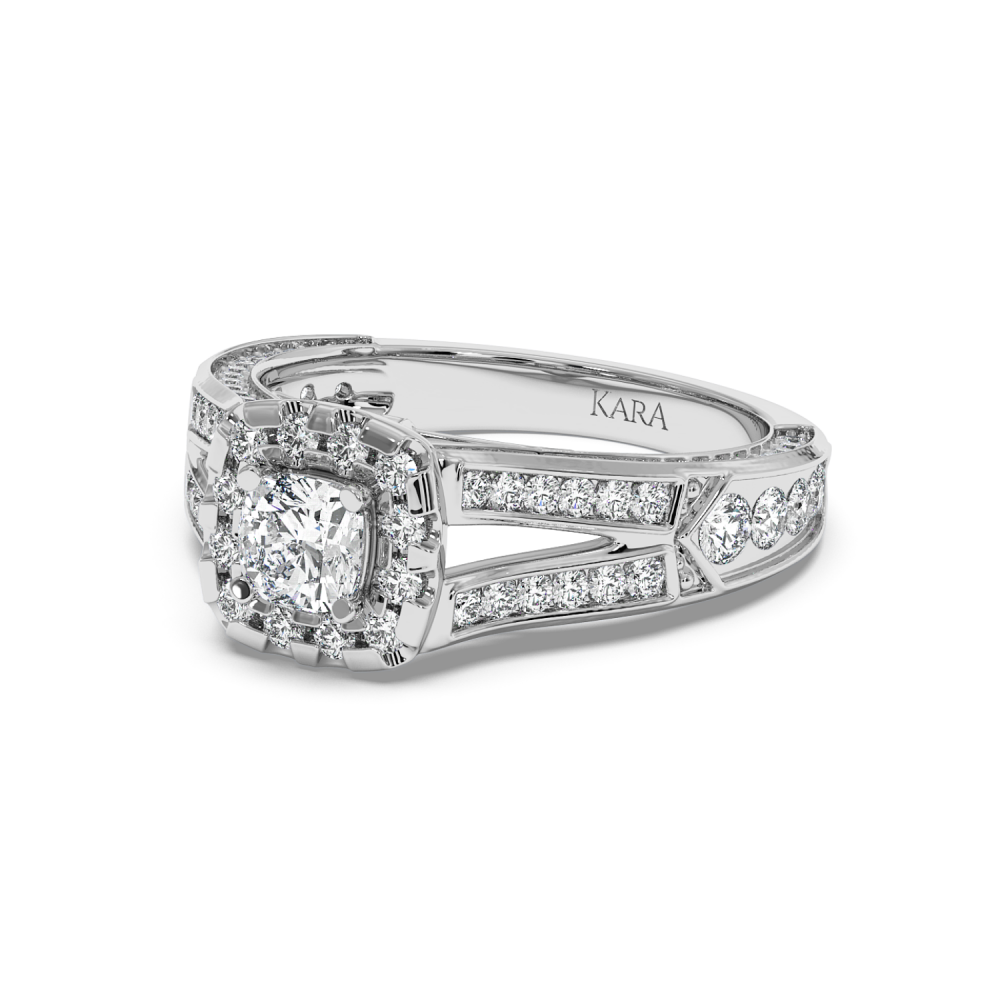 Engagement ring with 0.54 ct Cushion center diamond and 1.17 ct side diamonds