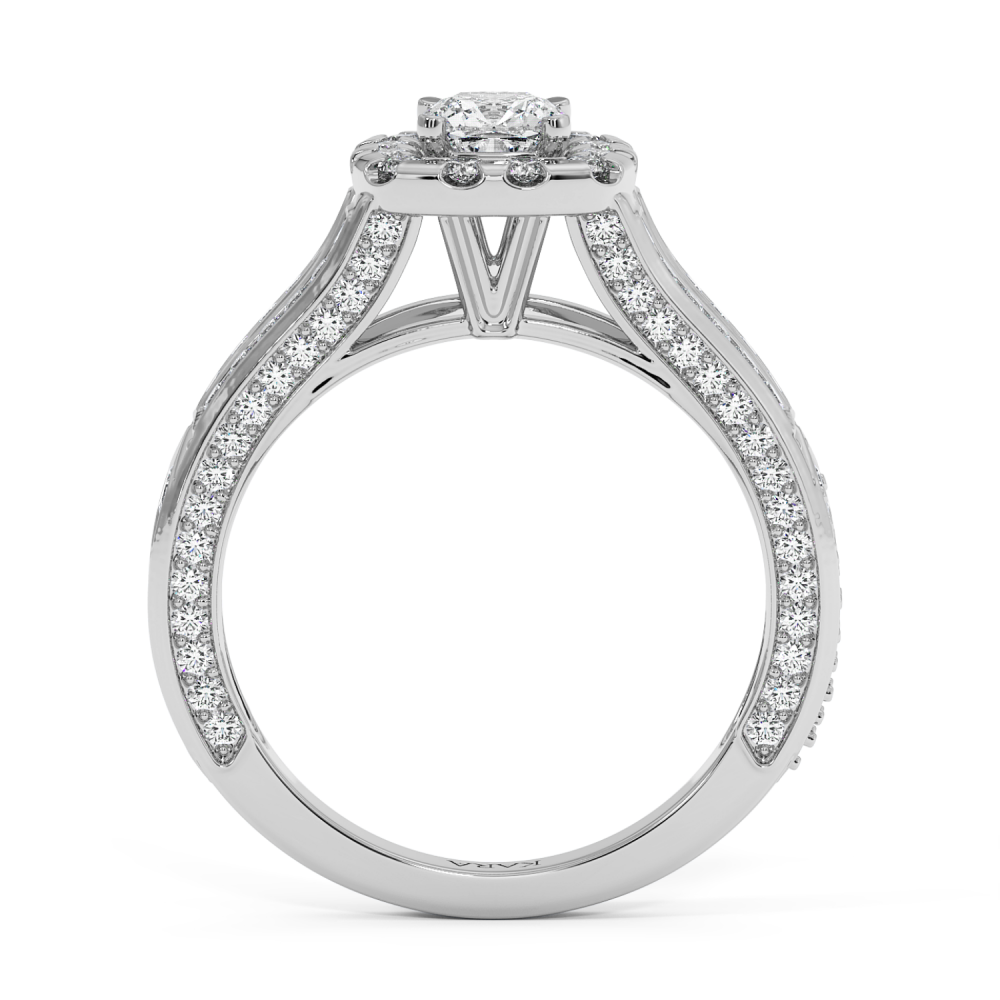 Engagement ring with 0.54 ct Cushion center diamond and 1.17 ct side diamonds