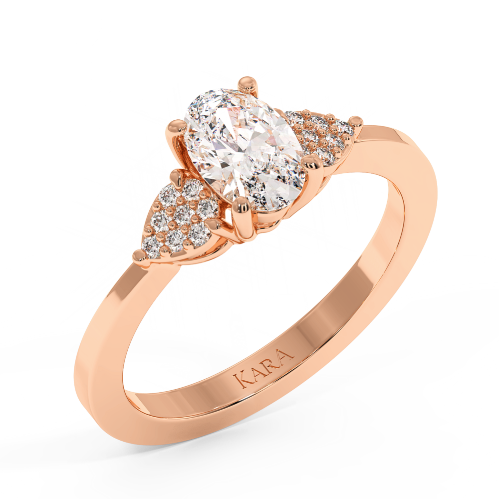 Engagement ring with 0.71 ct oval center diamond and 0.08 ct side diamonds