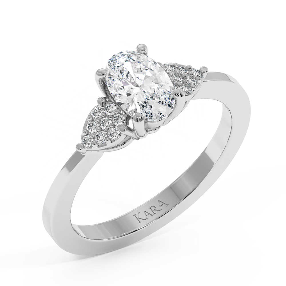 Engagement ring with 0.71 ct oval center diamond and 0.08 ct side diamonds
