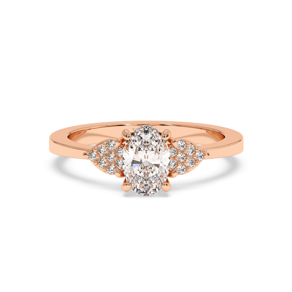 Engagement ring with 0.71 ct oval center diamond and 0.08 ct side diamonds