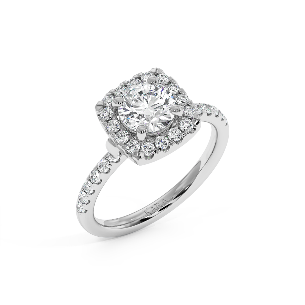 Engagement ring with 1.00 ct center diamond and 0.54 ct side diamonds
