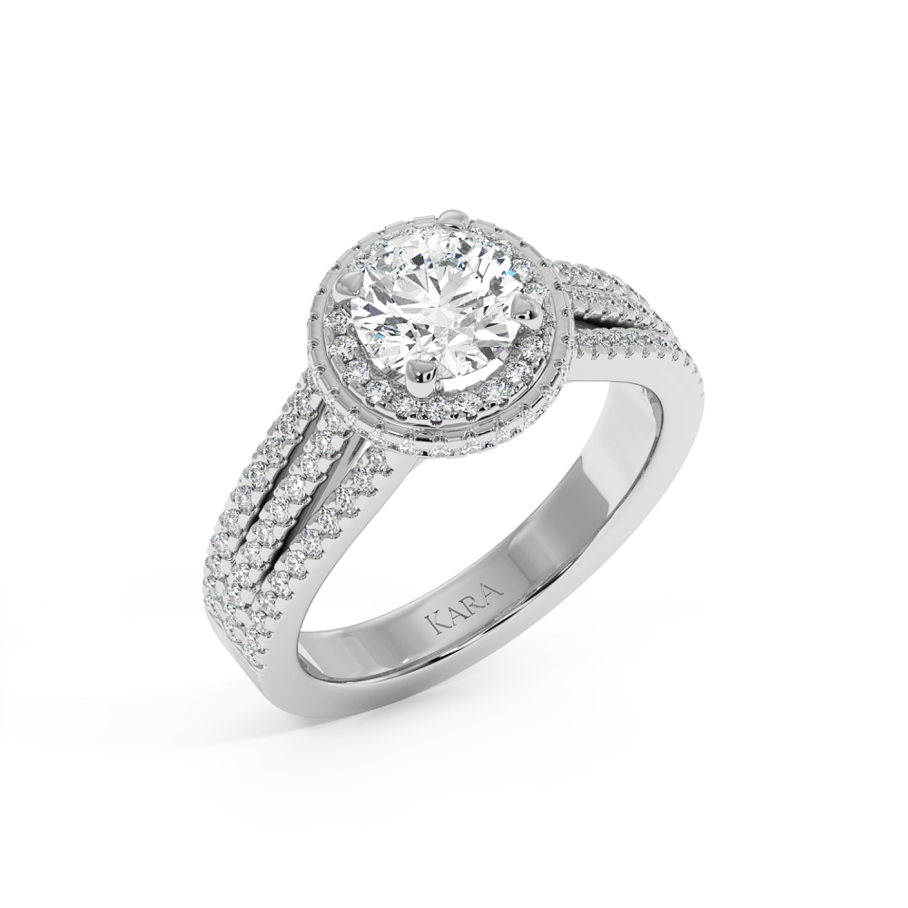 Engagement ring with 1.00 ct center diamond and 0.56 ct side diamonds
