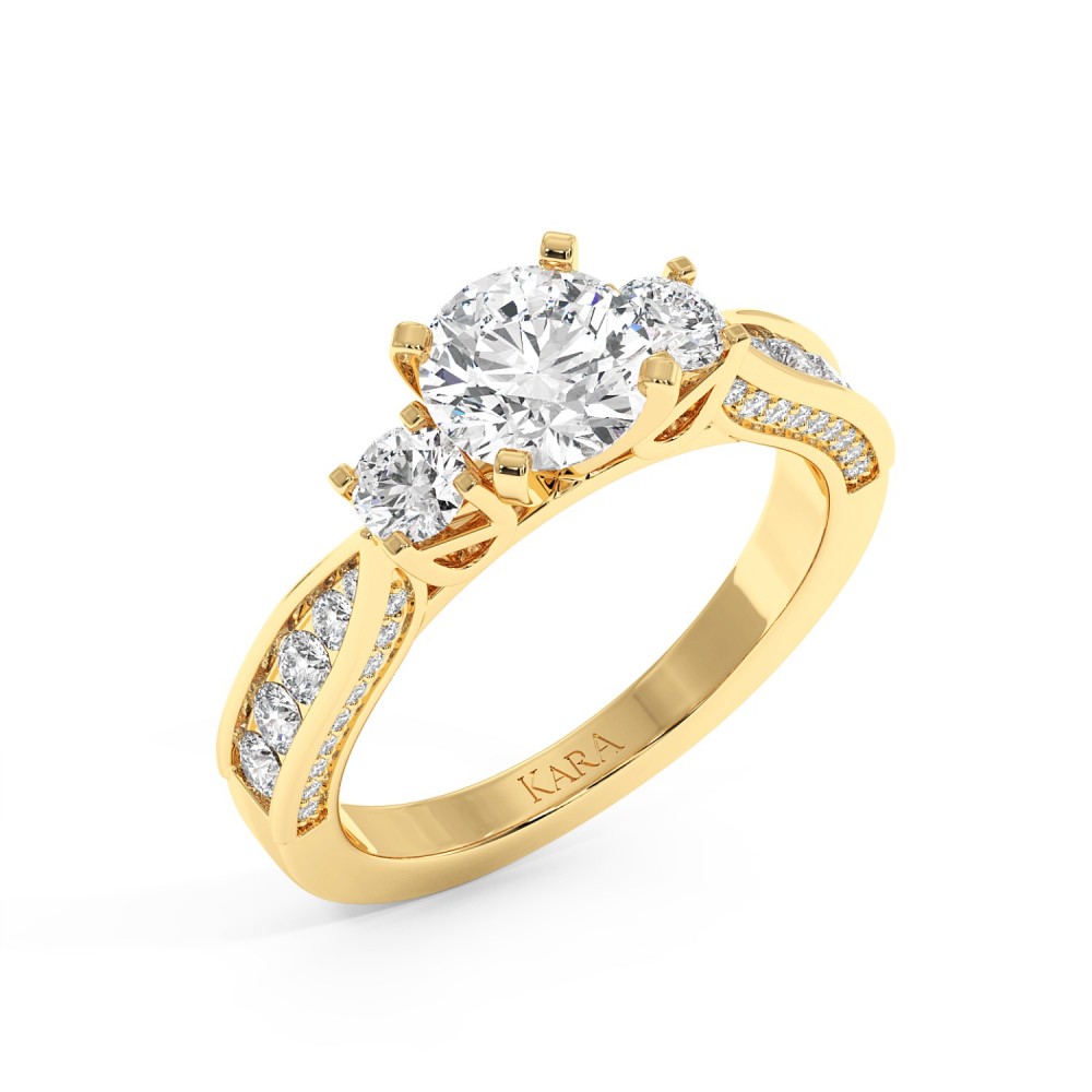 Engagement Ring with 1ct Center Diamond and 0.67ct Side Diamonds