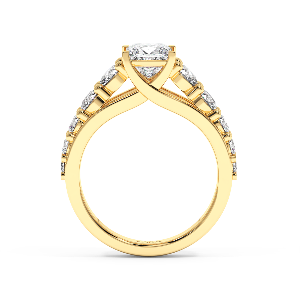 Engagement Ring with 1ct Princess Cut 1ct Center Diamond and 1.23ct Round Side Diamonds