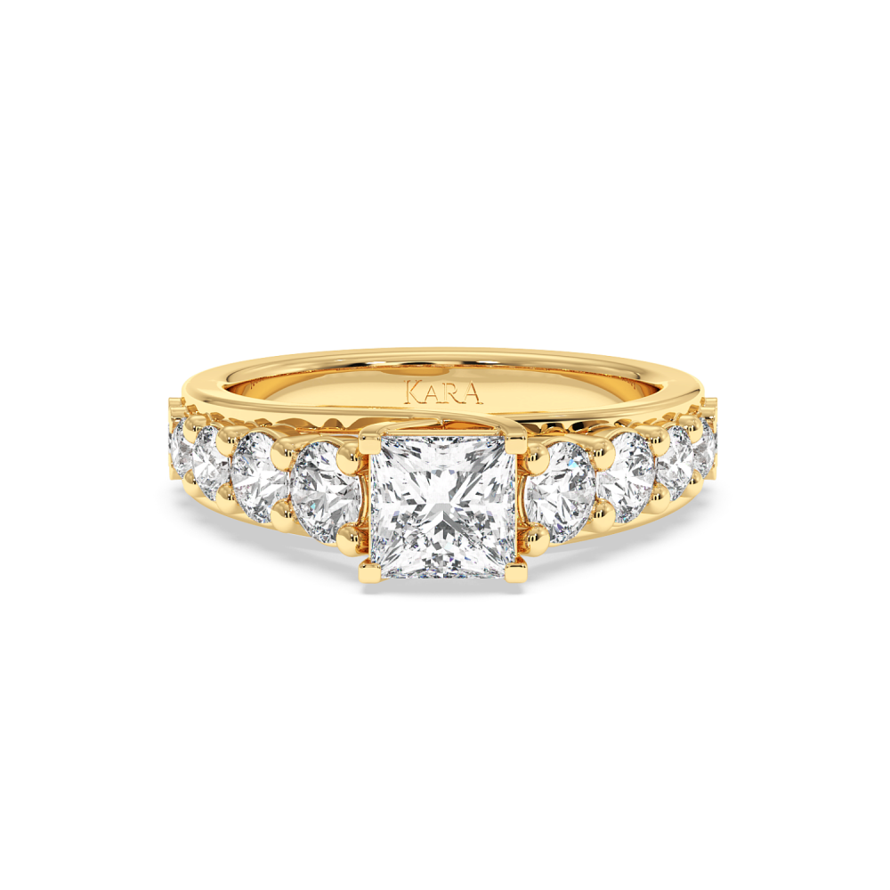 Engagement Ring with 1ct Princess Cut 1ct Center Diamond and 1.23ct Round Side Diamonds