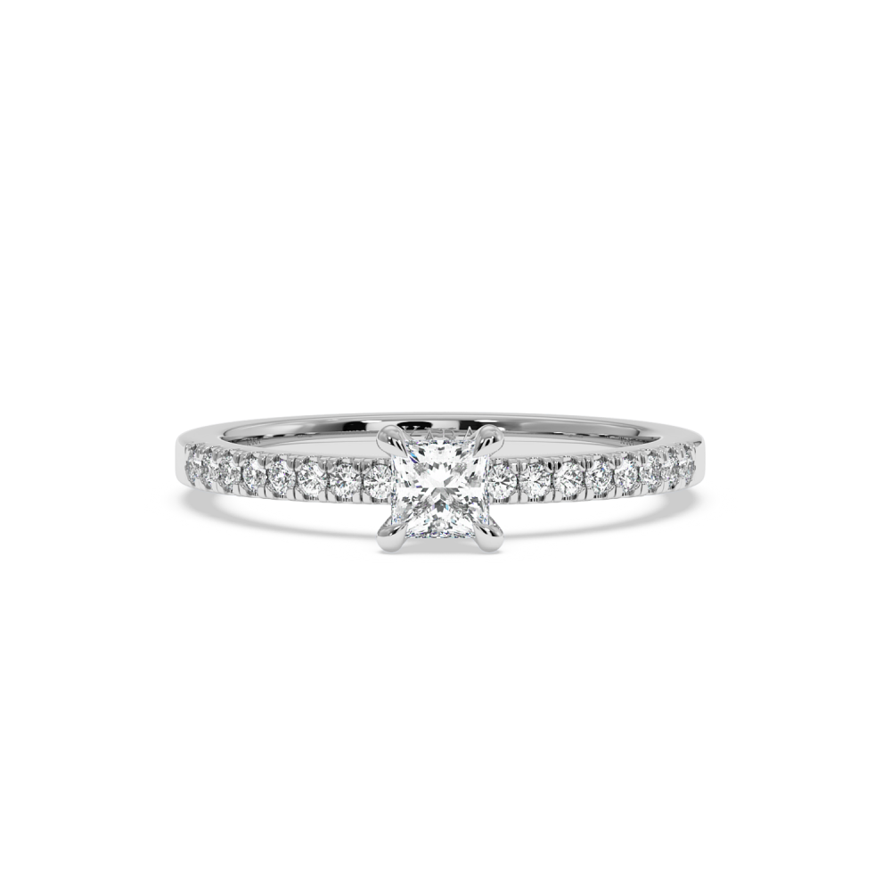Engagement ring with 0.34 ct PRINCESS center diamond and 0.10 ct side diamonds
