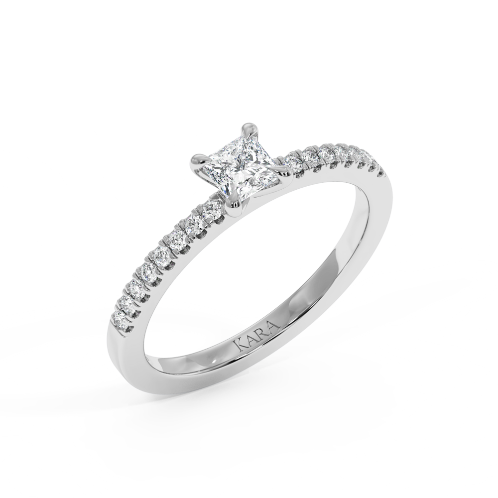 Engagement ring with 0.34 ct PRINCESS center diamond and 0.10 ct side diamonds