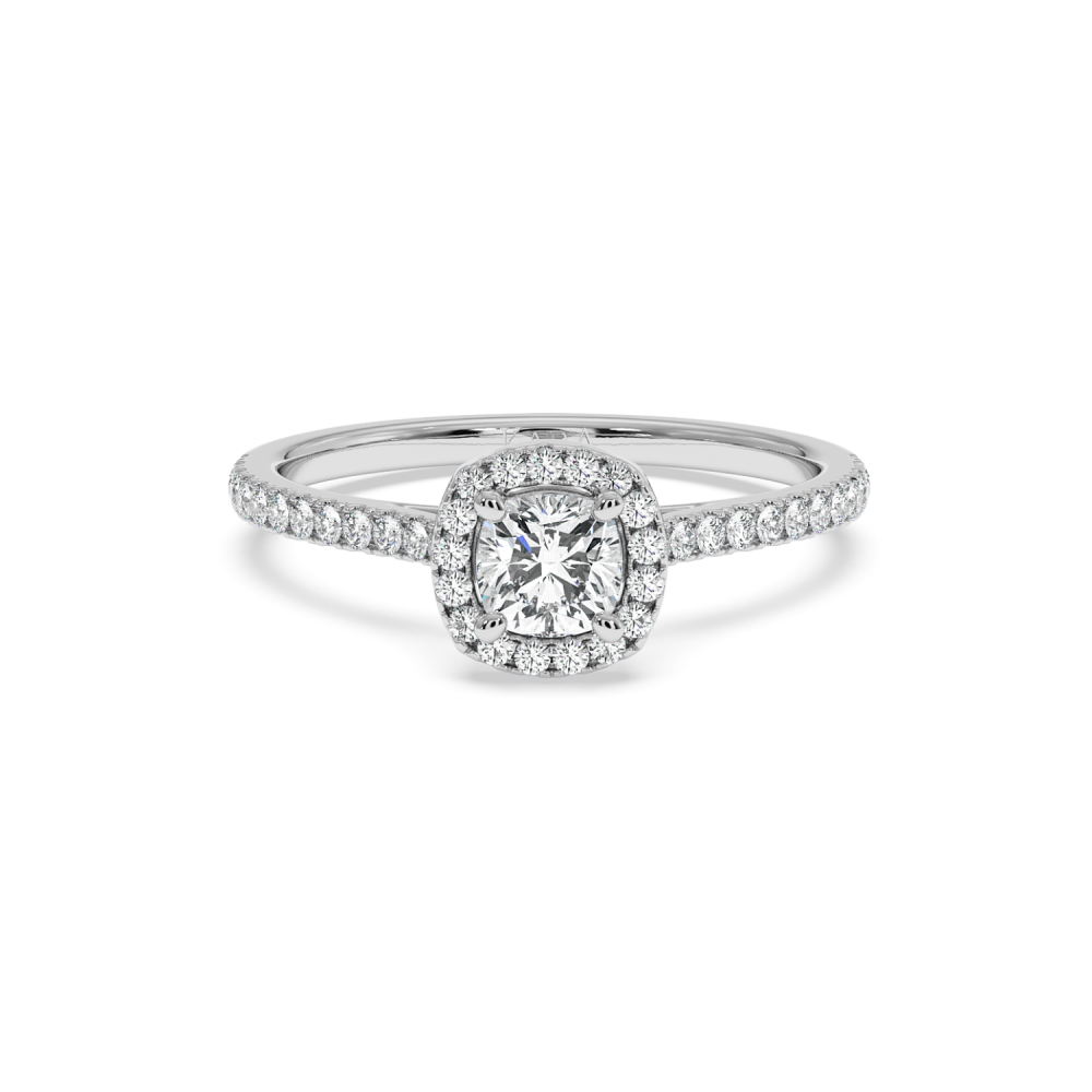 Engagement ring with 0.50 ct Cushion Diamond and 0.22 ct side diamonds