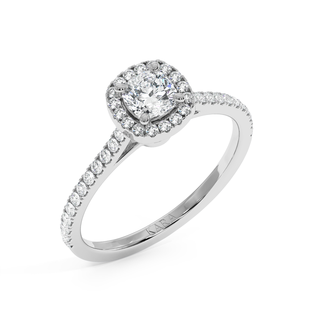 Engagement ring with 0.50 ct Cushion Diamond and 0.22 ct side diamonds