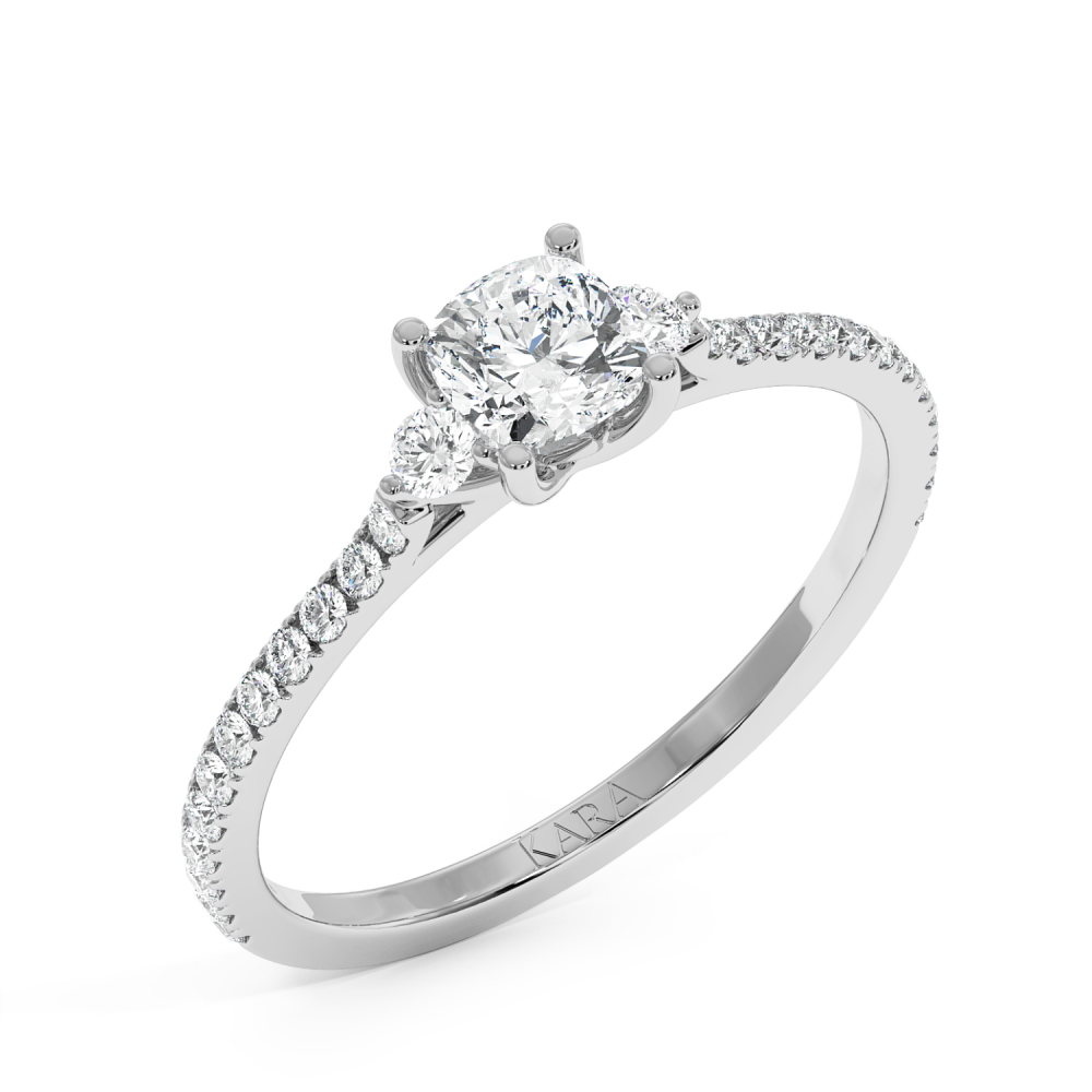 Engagement ring with 0.50 ct Cushion Diamond and 0.23 ct side diamonds