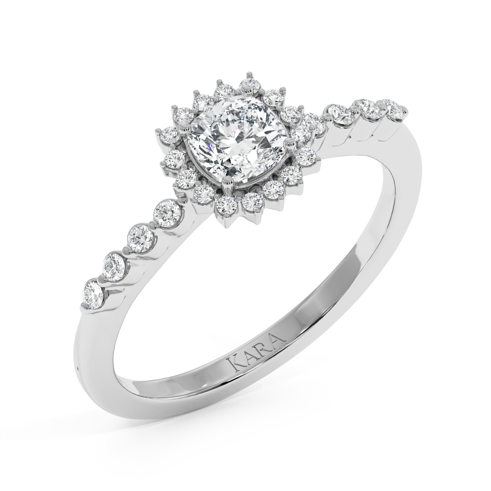 Engagement ring with 0.51 ct Cushion Diamond and 0.14 ct side diamonds