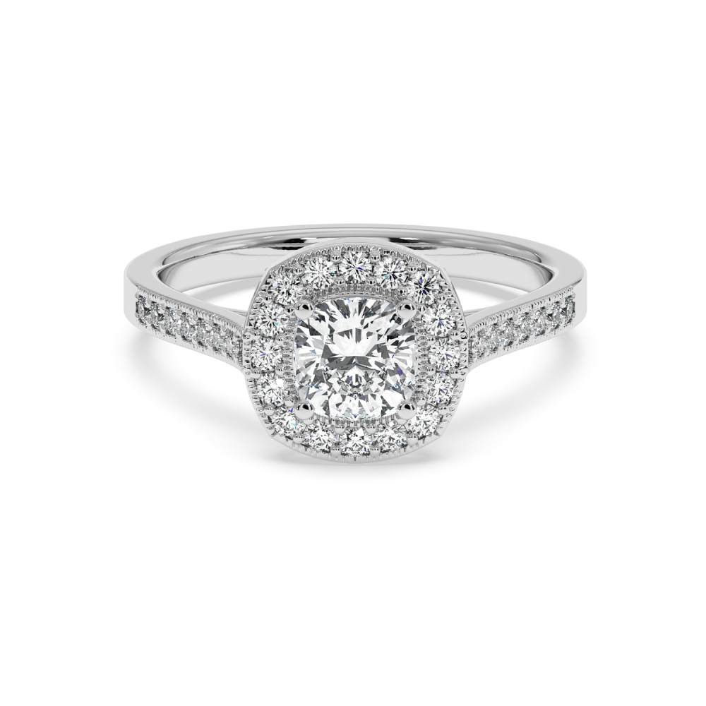 Engagement ring with 0.70 ct Cushion Diamond and 0.28 ct side diamonds
