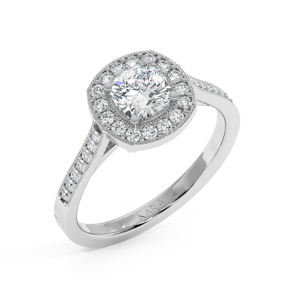 Engagement ring with 0.70 ct Cushion Diamond and 0.28 ct side diamonds