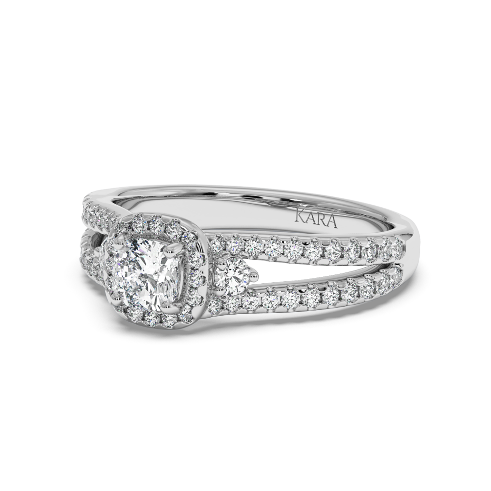 Engagement ring with 0.47 ct Cushion Diamond and 0.49 ct side diamonds