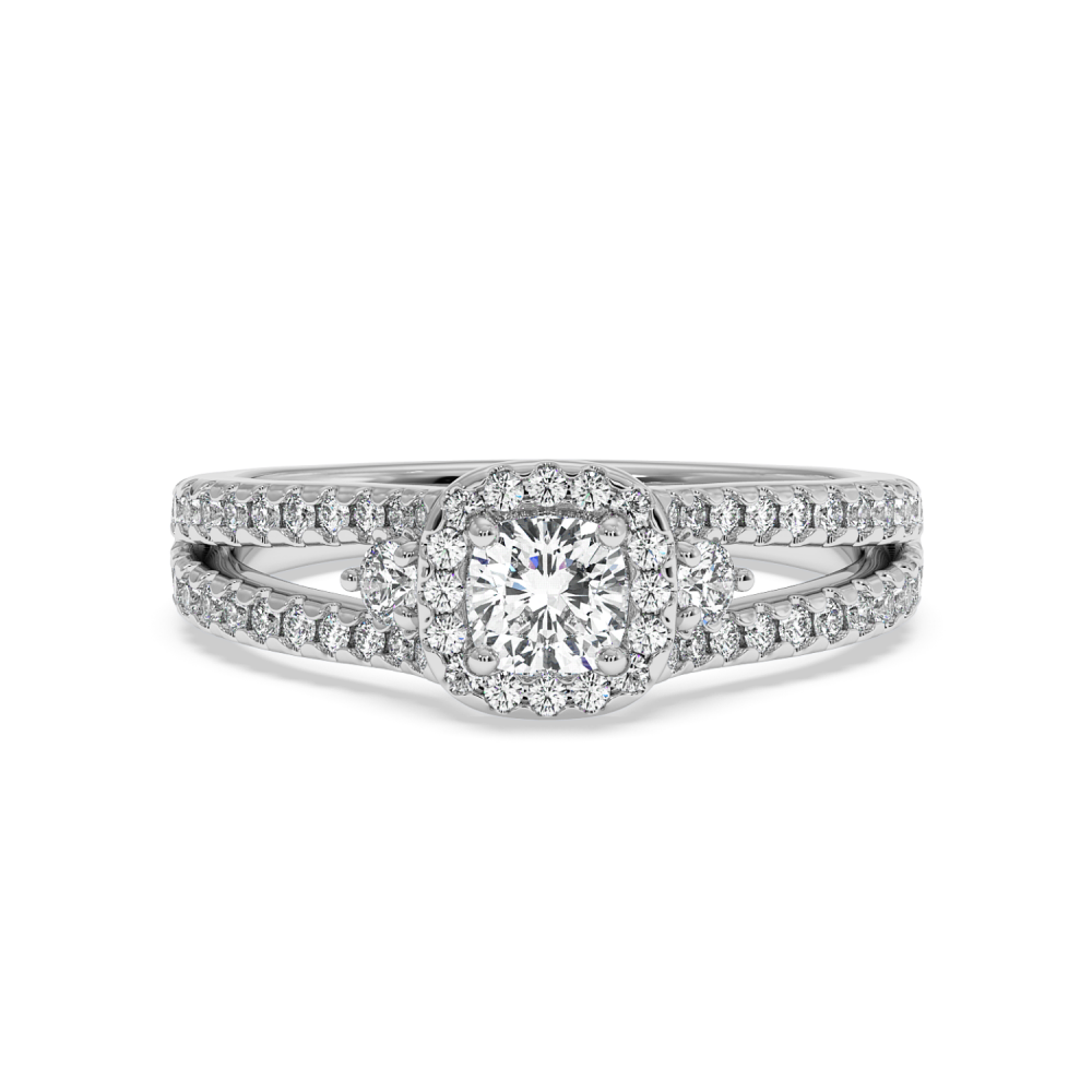 Engagement ring with 0.47 ct Cushion Diamond and 0.49 ct side diamonds