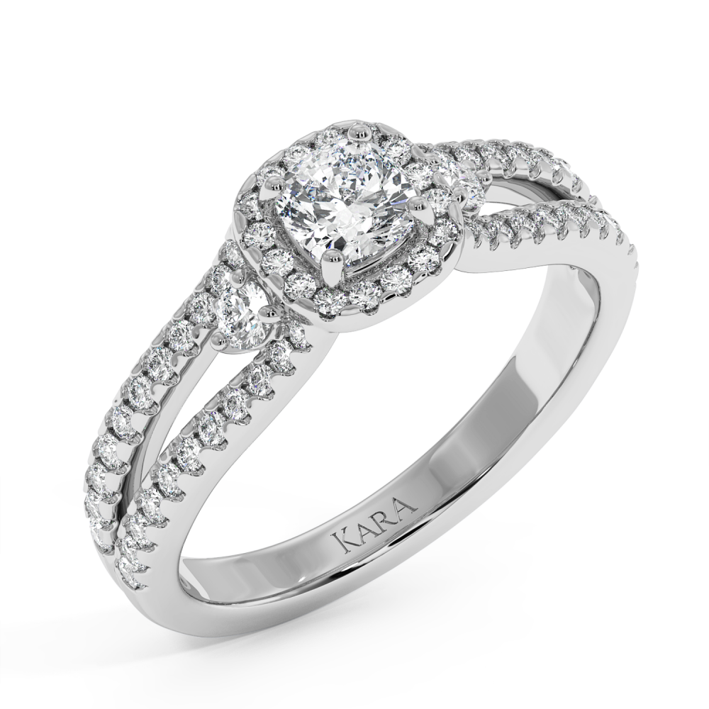 Engagement ring with 0.47 ct Cushion Diamond and 0.49 ct side diamonds