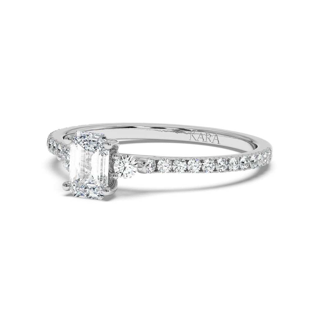 Engagement ring with 0.50 ct Emerald diamond and 0.23 ct side diamonds