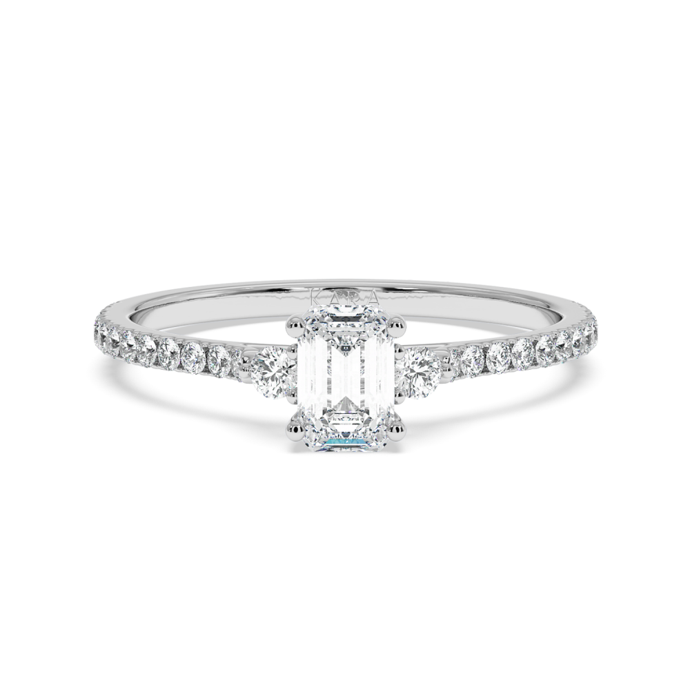 Engagement ring with 0.50 ct Emerald diamond and 0.23 ct side diamonds