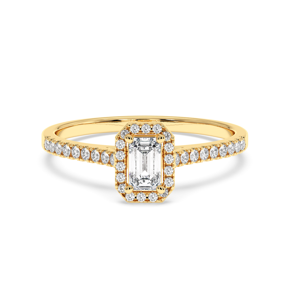 Engagement ring with 0.30 ct Emerald diamond and 0.17 ct side diamonds