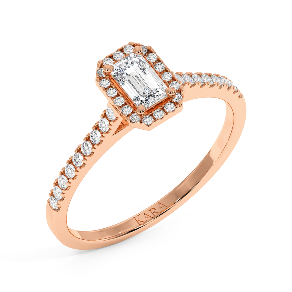 Engagement ring with 0.30 ct Emerald diamond and 0.17 ct side diamonds