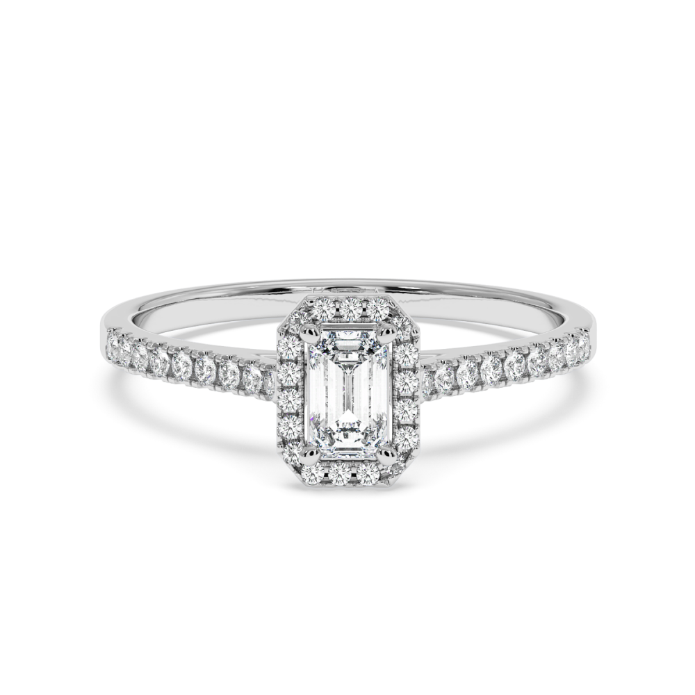 Engagement ring with 0.30 ct Emerald diamond and 0.17 ct side diamonds