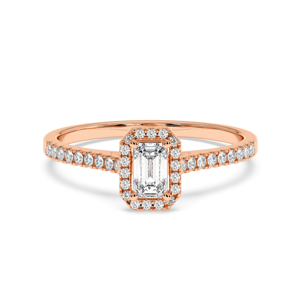 Engagement ring with 0.30 ct Emerald diamond and 0.17 ct side diamonds