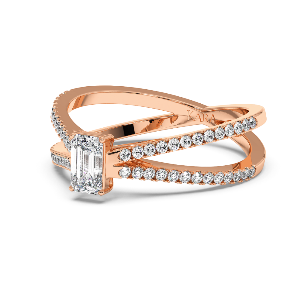 Engagement ring with 0.30 ct Emerald diamond and 0.37 ct side diamonds