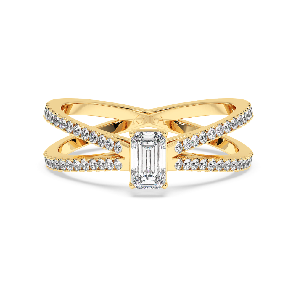 Engagement ring with 0.30 ct Emerald diamond and 0.37 ct side diamonds