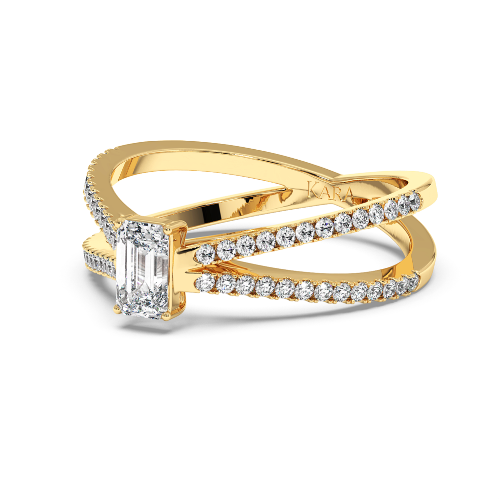 Engagement ring with 0.30 ct Emerald diamond and 0.37 ct side diamonds