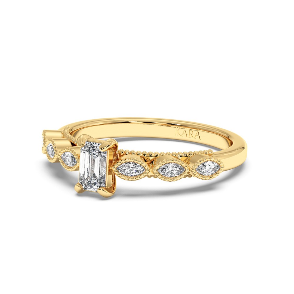 Engagement ring with 0.30 ct Emerald diamond and 0.26 ct side diamonds