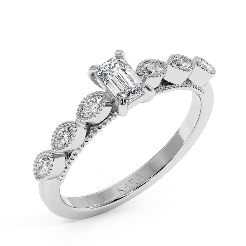 Engagement ring with 0.30 ct Emerald diamond and 0.26 ct side diamonds