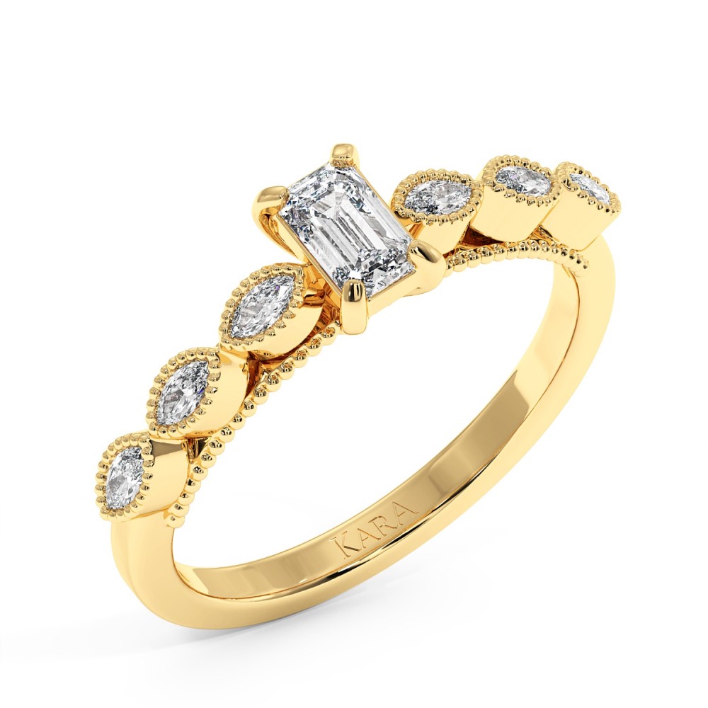 Engagement ring with 0.30 ct Emerald diamond and 0.26 ct side diamonds