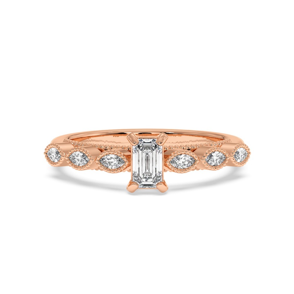 Engagement ring with 0.30 ct Emerald diamond and 0.26 ct side diamonds