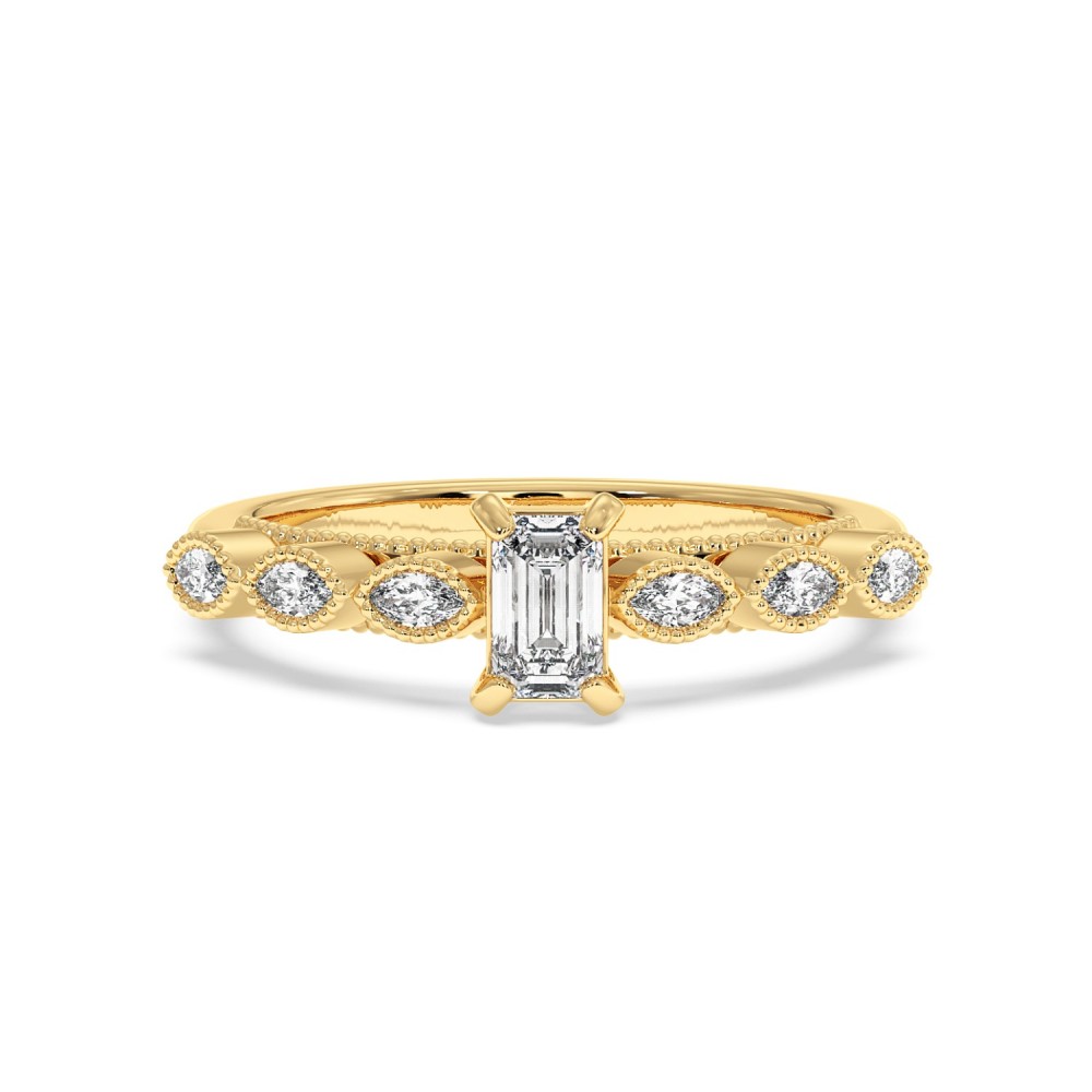 Engagement ring with 0.30 ct Emerald diamond and 0.26 ct side diamonds