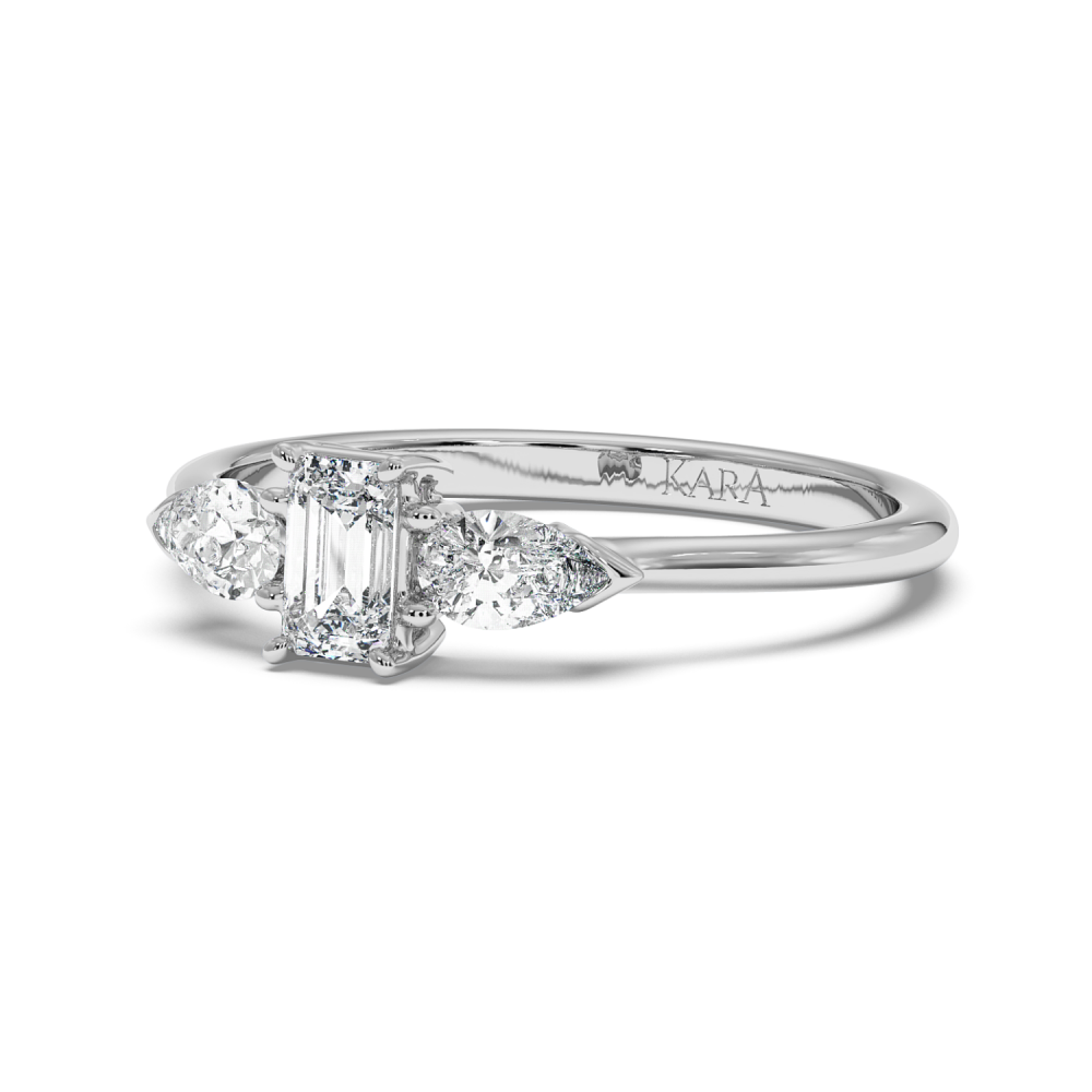 Engagement ring with 0.30 ct Emerald diamond and 0.19 ct Pear side diamonds