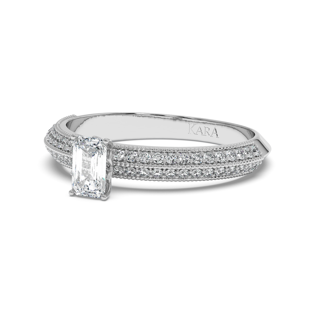 Engagement ring with 0.31 ct Emerald diamond and 0.19 ct side diamonds