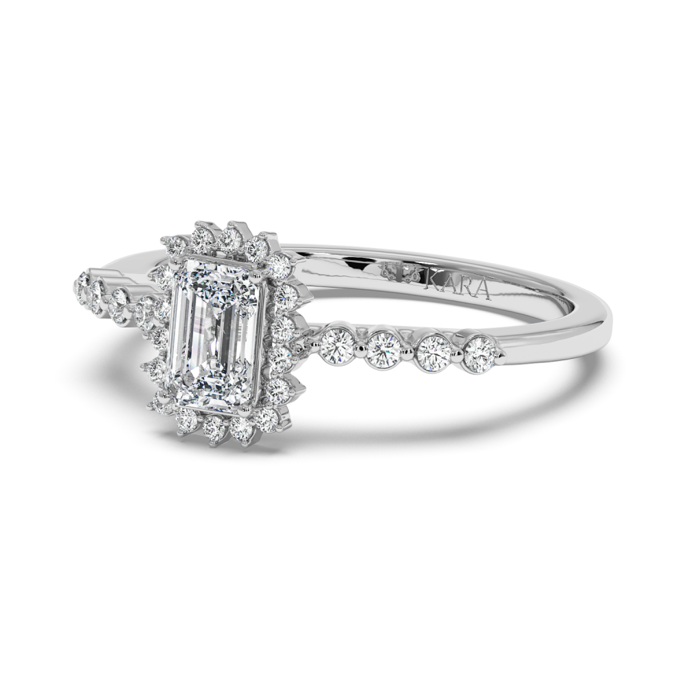 Engagement ring with 0.50 ct Emerald diamond and 0.15 ct side diamonds