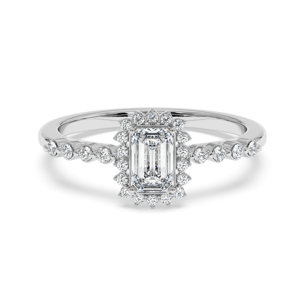 Engagement ring with 0.50 ct Emerald diamond and 0.15 ct side diamonds