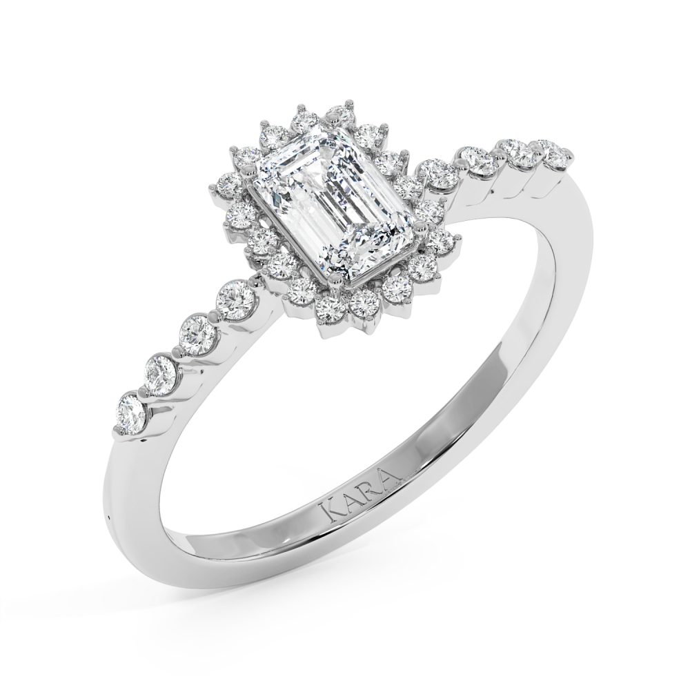 Engagement ring with 0.50 ct Emerald diamond and 0.15 ct side diamonds