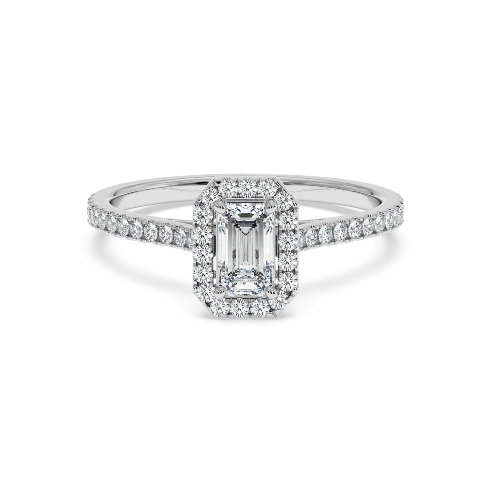 Engagement ring with 0.50 ct Emerald diamond and 0.24 ct side diamonds